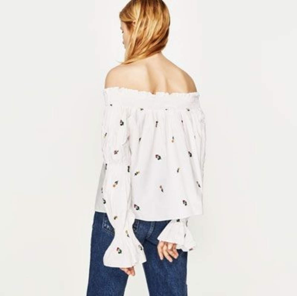Zara Bare Shoulder Body Embroidered Top, Small - Picture 5 of 10